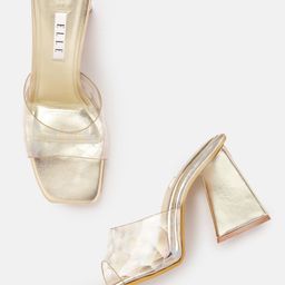 ELLE Women Transparent Geometric Print Block Heel Sandals-41