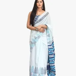 TROPWEAR Ethnic Motifs Pure Cotton Block Print Saree-10