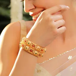 Rubans Set Of 2 22k Gold-Plated Stone-Studded Bangles-15