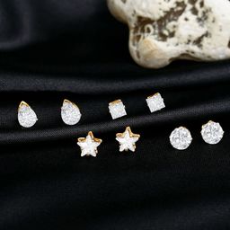 Zaveri Pearls Set Of 4 Gold-Toned Contemporary Studs Earrings-64