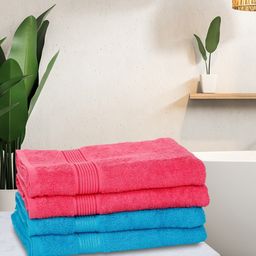 BIANCA Blue & Pink Set of 4 Solid 380 GSM Bath Towels-20