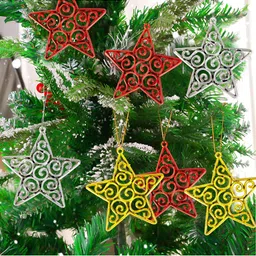 Ascension Red & Silver Toned 6 Pieces Stars Ornaments-image-19