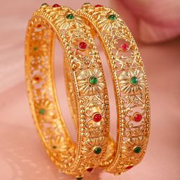 Rubans Set Of 2 22k Gold-Plated Stone-Studded Bangles image 4