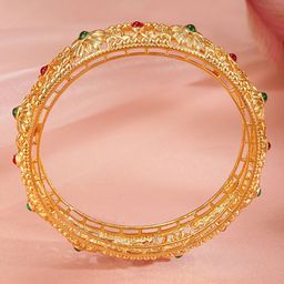 Rubans Set Of 2 22k Gold-Plated Stone-Studded Bangles image 3