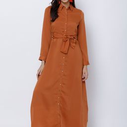 Tokyo Talkies Women Rust Solid Maxi Dress-image-38