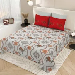 Living Roots Grey 300 TC Cotton King Bedsheet with 2 Pillow Covers-picture-20