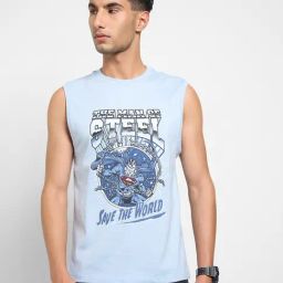Sf Jeans By Pantaloons Blue Cotton Relaxed Fit Printed Tank Tee-image-77