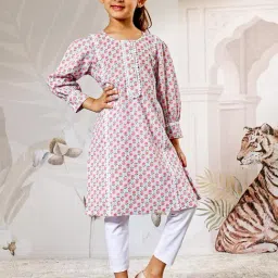 Vastramay Girls Aqua Cotton Regular Fit Floral Print Suit Set-picture-36