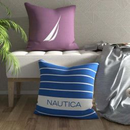 Nautica Logo Stripe Grape & Blue Microfibre 300 GSM Premium Cushion Covers - Set of 2-image-6