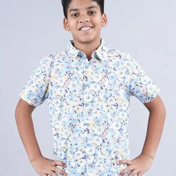 Kiddopanti Kids Blue Floral Print Shirt-image-89
