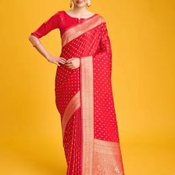 Monjolika Fashion Red Woven Saree With Blouse-picture-32
