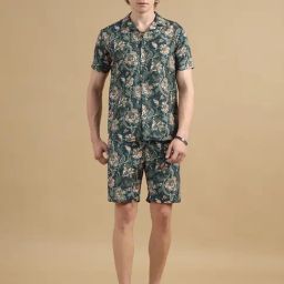 Bushirt Green Regular Fit Printed Shirt & Shorts Set-image-76
