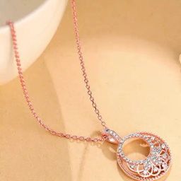 GIVA 925 Silver Rose Gold Crescent Affair Pendant with Link Chain-image-34