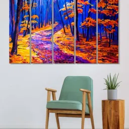 999Store Blue & Orange Abstract Forest Art 5 Frame MDF Paintings-27