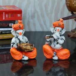 eCraftIndia Set of 2 Ganesha Playing Dholak and Flute-15