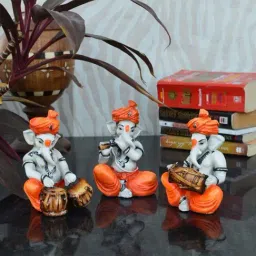 eCraftIndia Set of 3 Ganesha Playing Tabla, Flute and Dholak-36