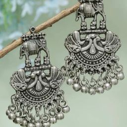 Moedbuille Ghungroo Filigree Work Antique Design Oxidised Silver Plated Earrings-37