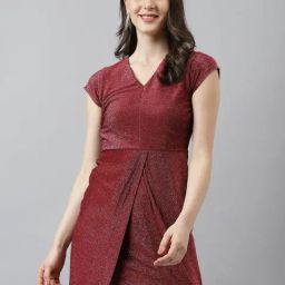 Latin Quarters Maroon Textured A Line Dress-picture-23