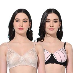 FIMS Beige & Pink Self Pattern Bras - Pack Of 2-picture-23