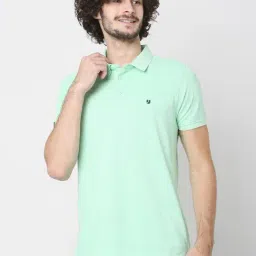 UnderJeans by Spykar Light Green Shirt Collar Regular Fit T-Shirt-image-74