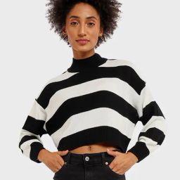 Bewakoof Black & White Striped Sweater-5