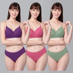 AROUSY Purple & Pink Cotton Bra Panty Set - Pack Of 3-image-85