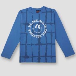 Gini & Jony Kids Blue Cotton Printed Full Sleeves T-Shirt-image-85