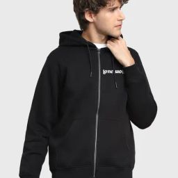 Bewakoof Jet Black Regular Fit Printed Hooded Sweatshirt-image-23