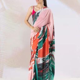 navyasa by liva Pink Printed Saree With Unstitched Blouse-image-50