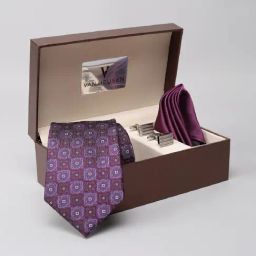 Van Heusen Purple Embroidered Tie with Pocket Square & Cufflinks-91