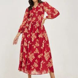 Styli Red Floral Print Midi Dress-image-67