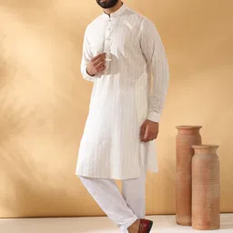 KRAFT INDIA Geometric Embroidered Mandarin Collar Rolled-Up Sleeves Kurta With Salwar-picture-54
