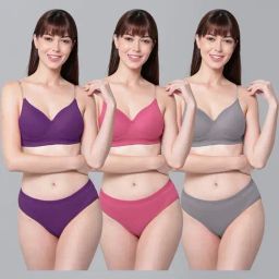 AROUSY Purple & Pink Cotton Bra Panty Set - Pack Of 3-image-86