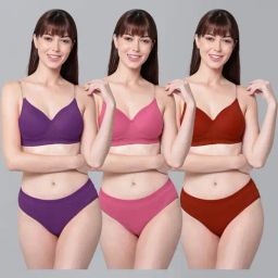 AROUSY Purple & Pink Cotton Bra Panty Set - Pack Of 3-image-87