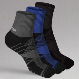 Heelium Unisex Pack Of 3 Striped Above Ankle Length 3X Tougher & Durable Athletic Socks-42