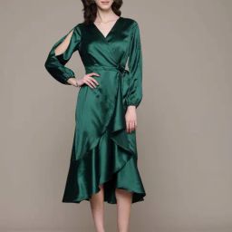Label Ritu Kumar Emerald Isla Satin Wrap Dress-image-98