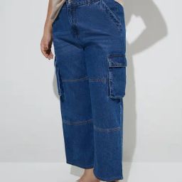 Gia by Westside Dark Blue Cargo-Style Mid-Rise Straight-Fit Jeans-15