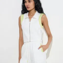 Studiofit by Westside White Contrast-Detailed Cotton-Blend Top-image-72