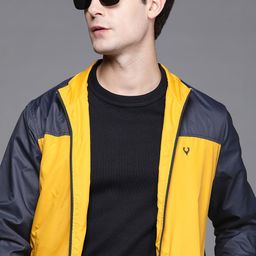 Allen Solly Sport Men Yellow Navy Blue Colourblocked Bomber Jacket-image-5