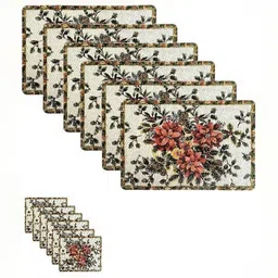 REVEXO 6Pc White & Green Printed Rectangle Costers & Table Placemats image 4