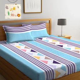 Klotthe Printed Sky Blue 210 TC Cotton Blend King 2 Bed Sheets with 4 Pillow Covers-image-47