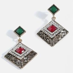Sohi Gold Plated Designer Stone Drop Earrings-image-12