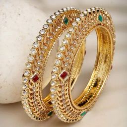 NVR Gold-Plated Kundan Traditional Bangles for Women - Set of 2-11