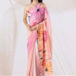 navyasa by liva Rose Pink Floral Print Saree With Unstitched Blouse-image-97
