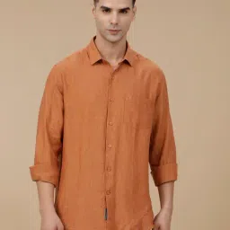Linen Club Orange Linen Slim fit casual shirts-picture-37