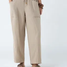 Bombay Paisley by Westside Taupe Solid Cotton-Blend Pants-picture-37