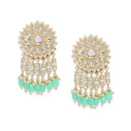 Zaveri Pearls Gold Tone Kundan & Green Beads Traditional Dangler Earrings - ZPFK10335-22