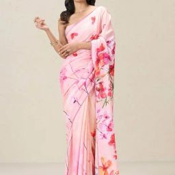 navyasa by liva Pink Floral Print Saree With Unstitched Blouse-picture-47