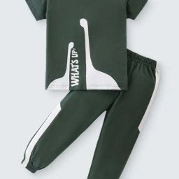 Nite Flite Boys Olive Green Cotton Printed Top and Joggers-image-24