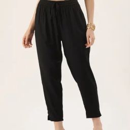 Amukti Black Rayon Solid Trousers-picture-46